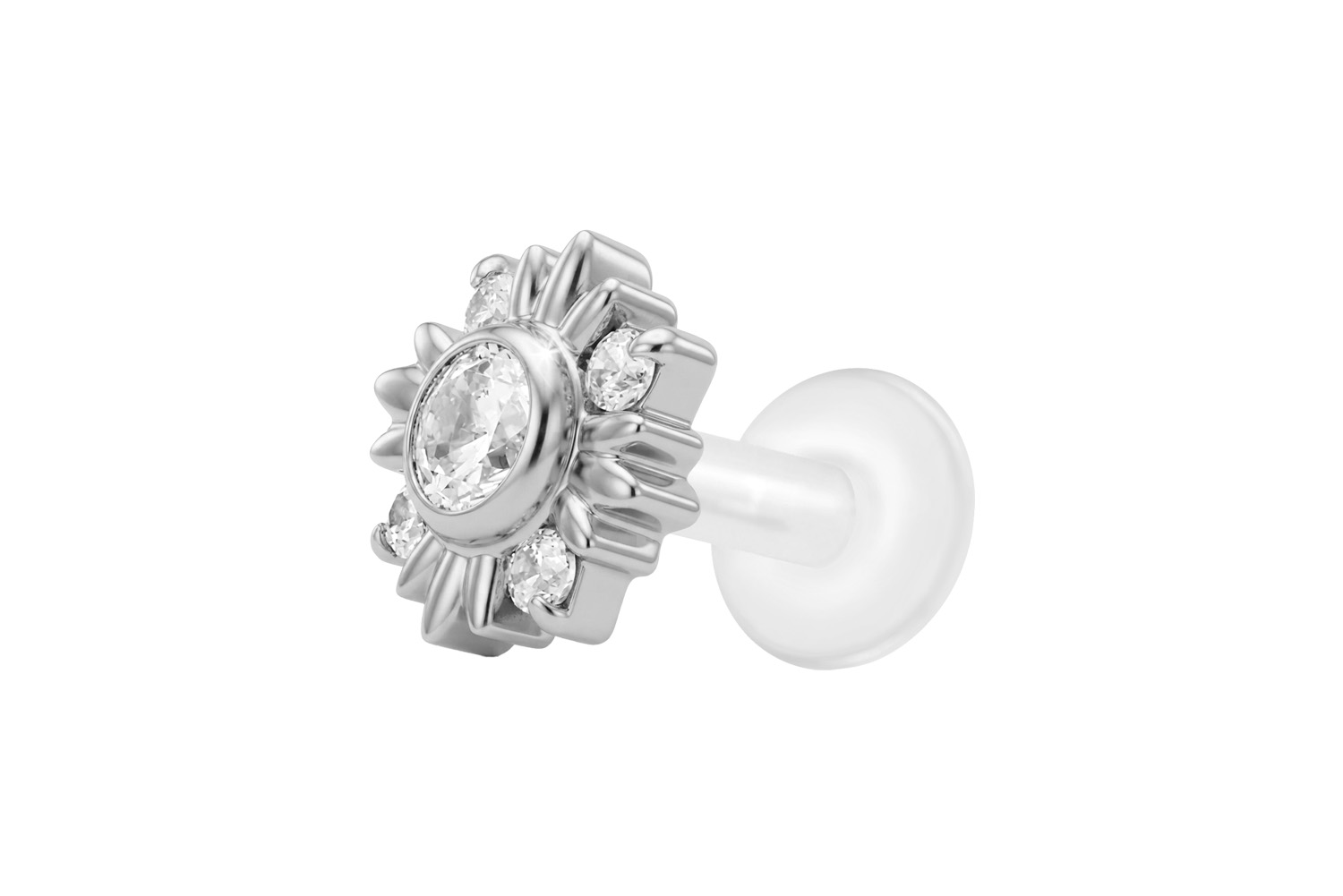 PTFE Labret mit Innengewinde + Titan-Aufsatz KRISTALLSONNE | SI = Silberfarben | 1,6 | 8 | IXP5208_[300414]